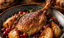 Утиная ножка с яблоками и брусникой